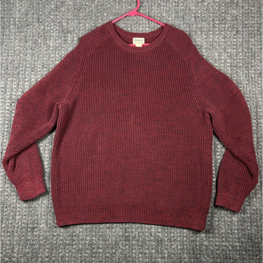 LL Bean Heritage Shaker Stitch Cotton Crewneck Sweater XL Burgundy Marl